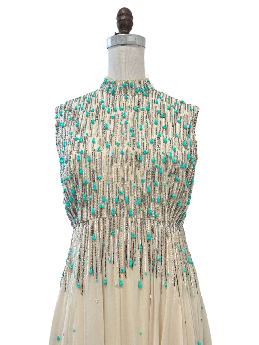 1960's Chiffon Beaded Dress - Burning Torch Online Boutique