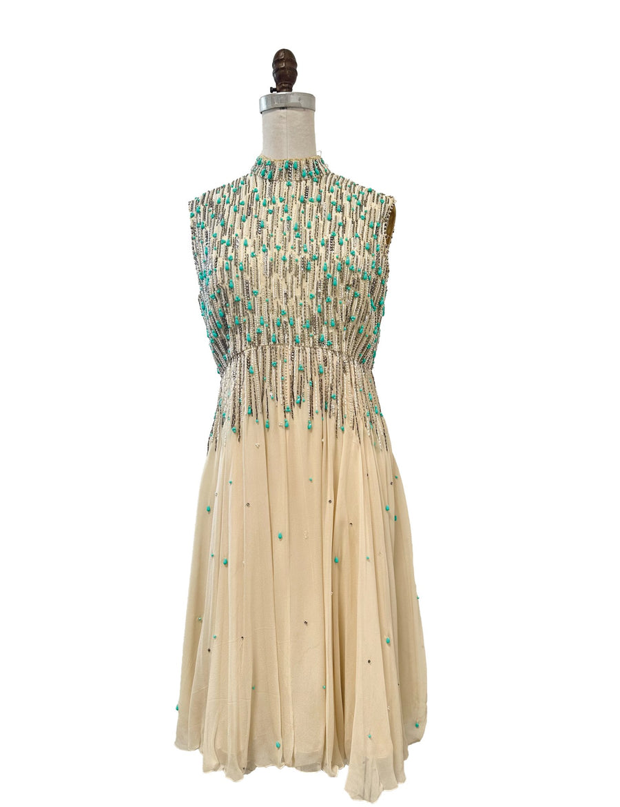 1960's Chiffon Beaded Dress - Burning Torch Online Boutique