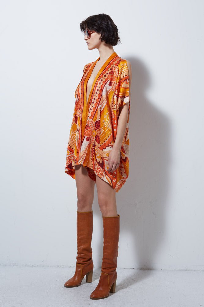 VT151 VINTAGE ORANGE PAISLEY ROMPER - Burning Torch Online Boutique