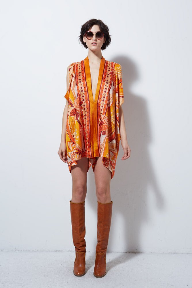 VT151 VINTAGE ORANGE PAISLEY ROMPER - Burning Torch Online Boutique