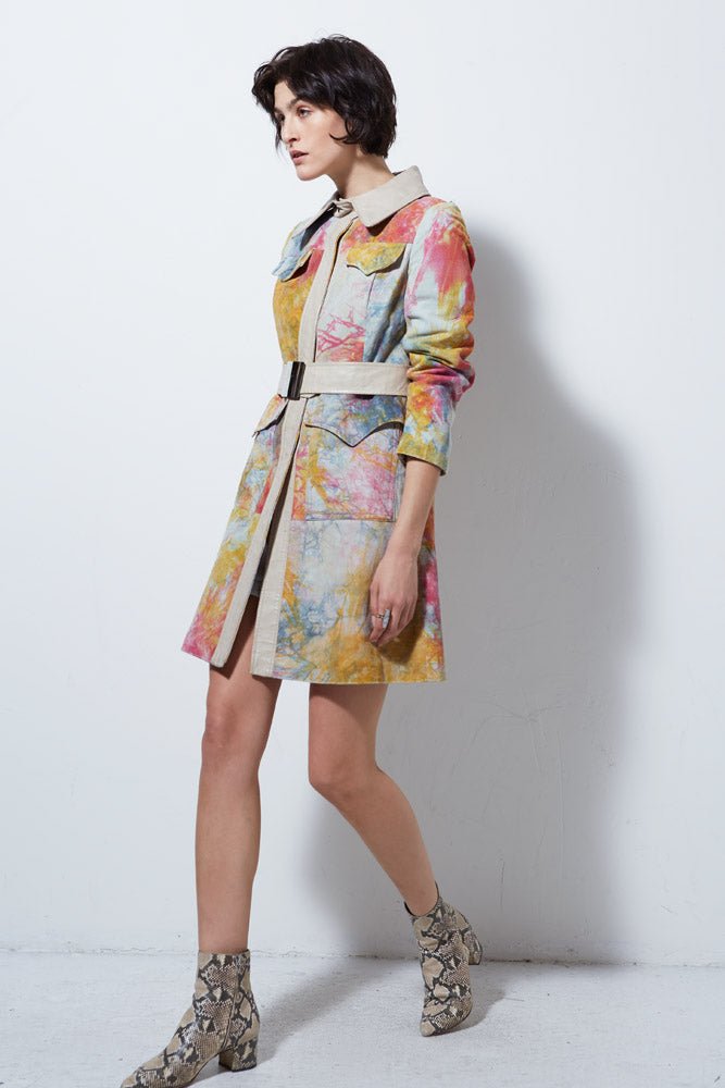 VT160 VINTAGE 70'S TIE DYE SUEDE COAT - Burning Torch Online Boutique