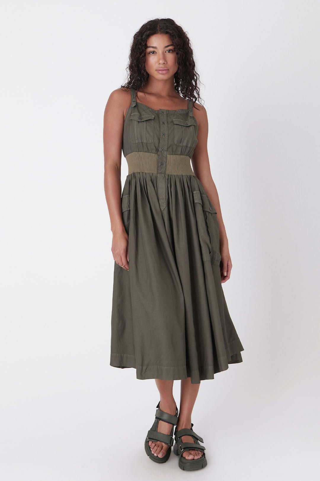 SERENGETI WAISTED MIDI DRESS, ARMY - SAMPLE 30538 – Burning Torch ...